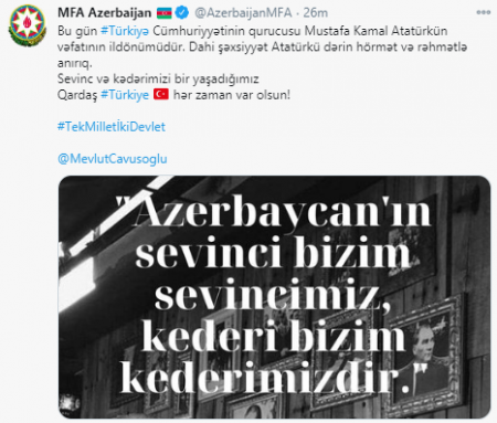 Azərbaycan XİN-dən Atatürk paylaşımı - FOTO